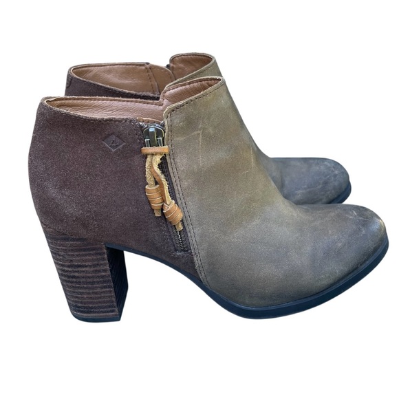 Sperry Dasher Lille Brown Leather Suede Side Zip Booties Heel boots - Picture 1 of 8